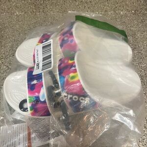 Unisex CROCS Multicolor Tie-Dye Graphic Two Strap Sandals